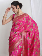 Janasya Pink Silk Blend Floral Jacquard Saree | Grocsy