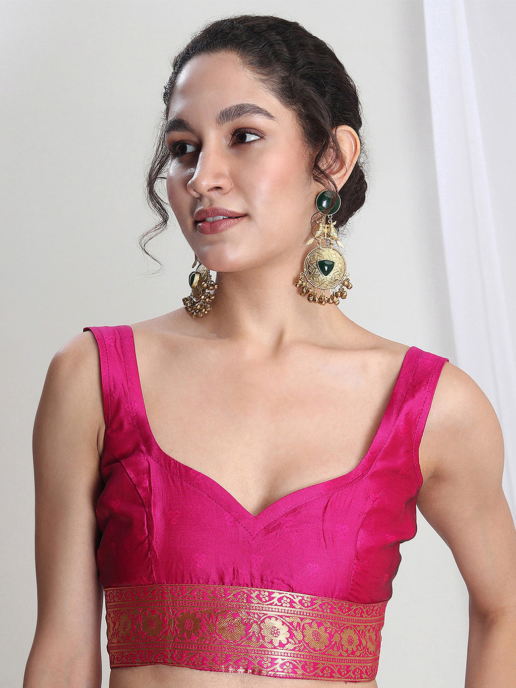 Janasya Pink Silk Blend Floral Jacquard Saree | Grocsy
