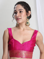 Janasya Pink Silk Blend Floral Jacquard Saree | Grocsy
