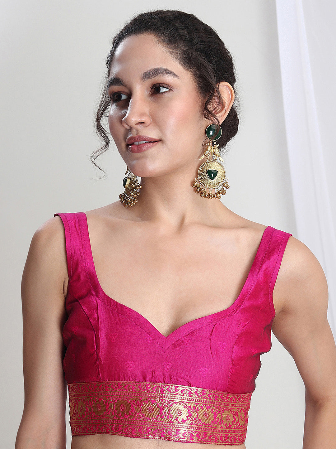 Janasya Pink Silk Blend Floral Jacquard Saree | Grocsy