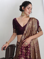 Janasya Purple Silk Blend Floral Jacquard Saree | Grocsy