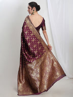 Janasya Purple Silk Blend Floral Jacquard Saree | Grocsy