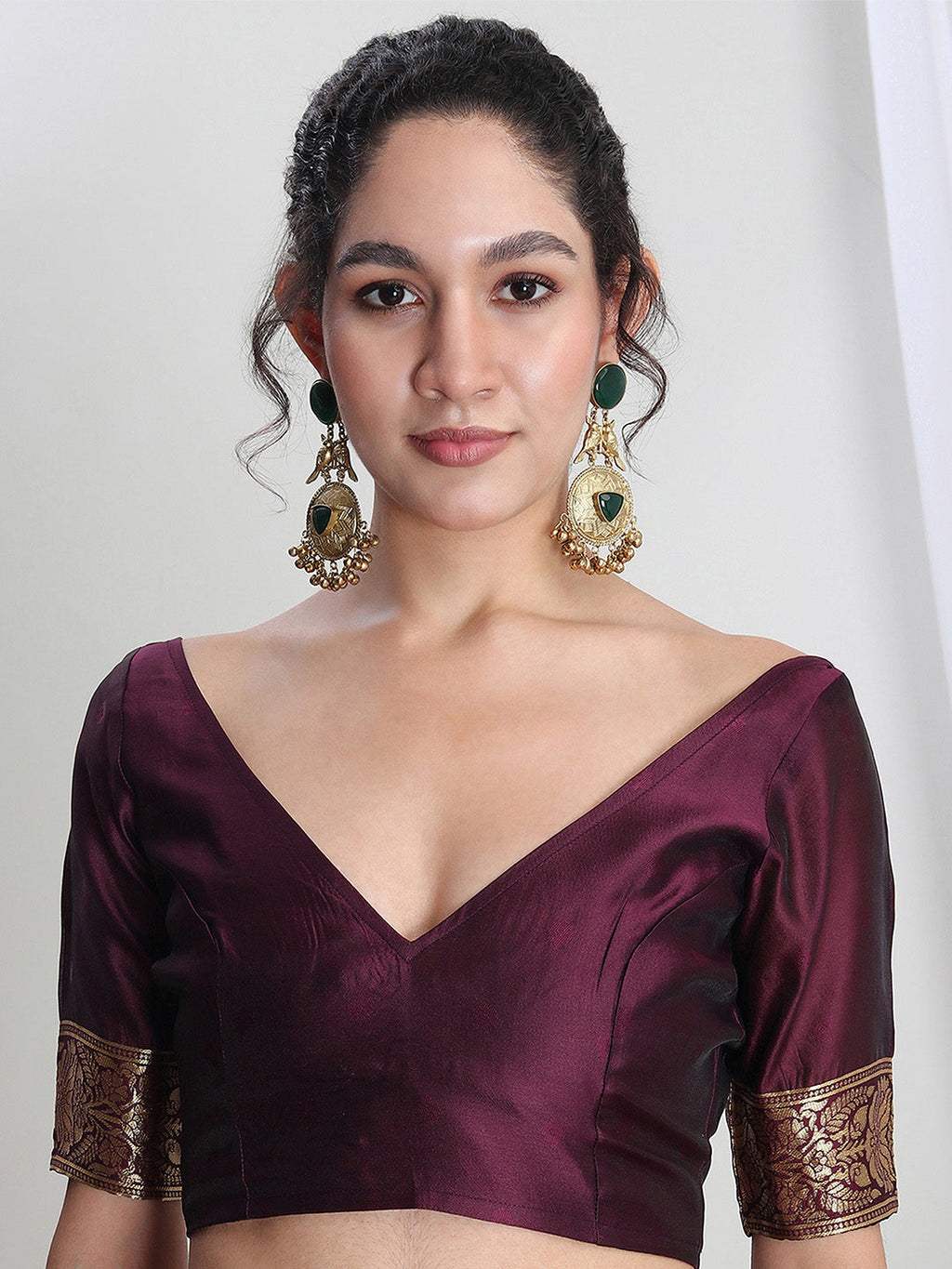 Janasya Purple Silk Blend Floral Jacquard Saree | Grocsy