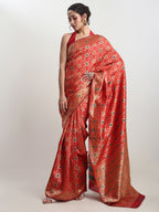 Janasya Red Silk Blend Ethnic Motifs Jacquard Saree | Grocsy