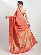 Janasya Red Silk Blend Ethnic Motifs Jacquard Saree | Grocsy