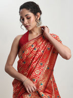 Janasya Red Silk Blend Ethnic Motifs Jacquard Saree | Grocsy