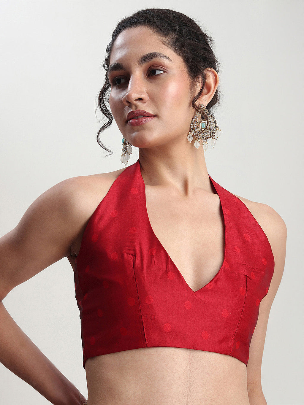 Janasya Red Silk Blend Ethnic Motifs Jacquard Saree | Grocsy