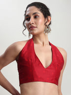 Janasya Red Silk Blend Ethnic Motifs Jacquard Saree | Grocsy