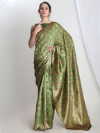 Janasya Green Silk Blend Ethnic Motifs Jacquard Saree | Grocsy