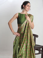 Janasya Green Silk Blend Ethnic Motifs Jacquard Saree | Grocsy