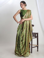 Janasya Green Silk Blend Ethnic Motifs Jacquard Saree | Grocsy