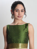 Janasya Green Silk Blend Ethnic Motifs Jacquard Saree | Grocsy