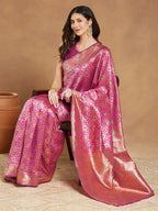 Janasya Pink Silk Blend Ethnic Motifs Jacquard Saree | Grocsy