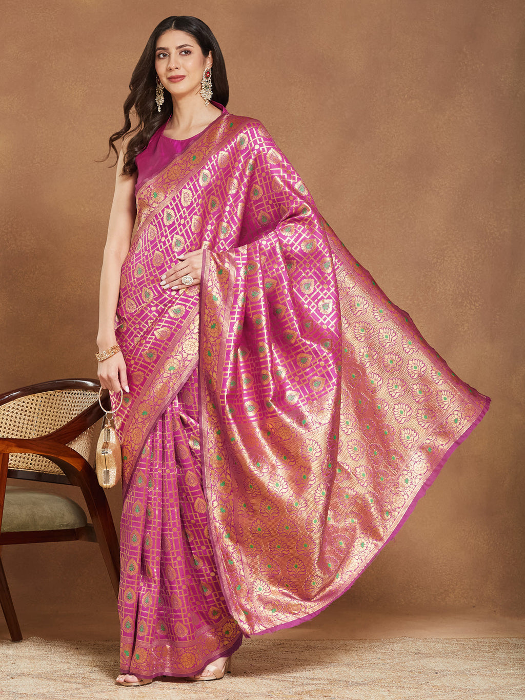 Janasya Pink Silk Blend Ethnic Motifs Jacquard Saree | Grocsy