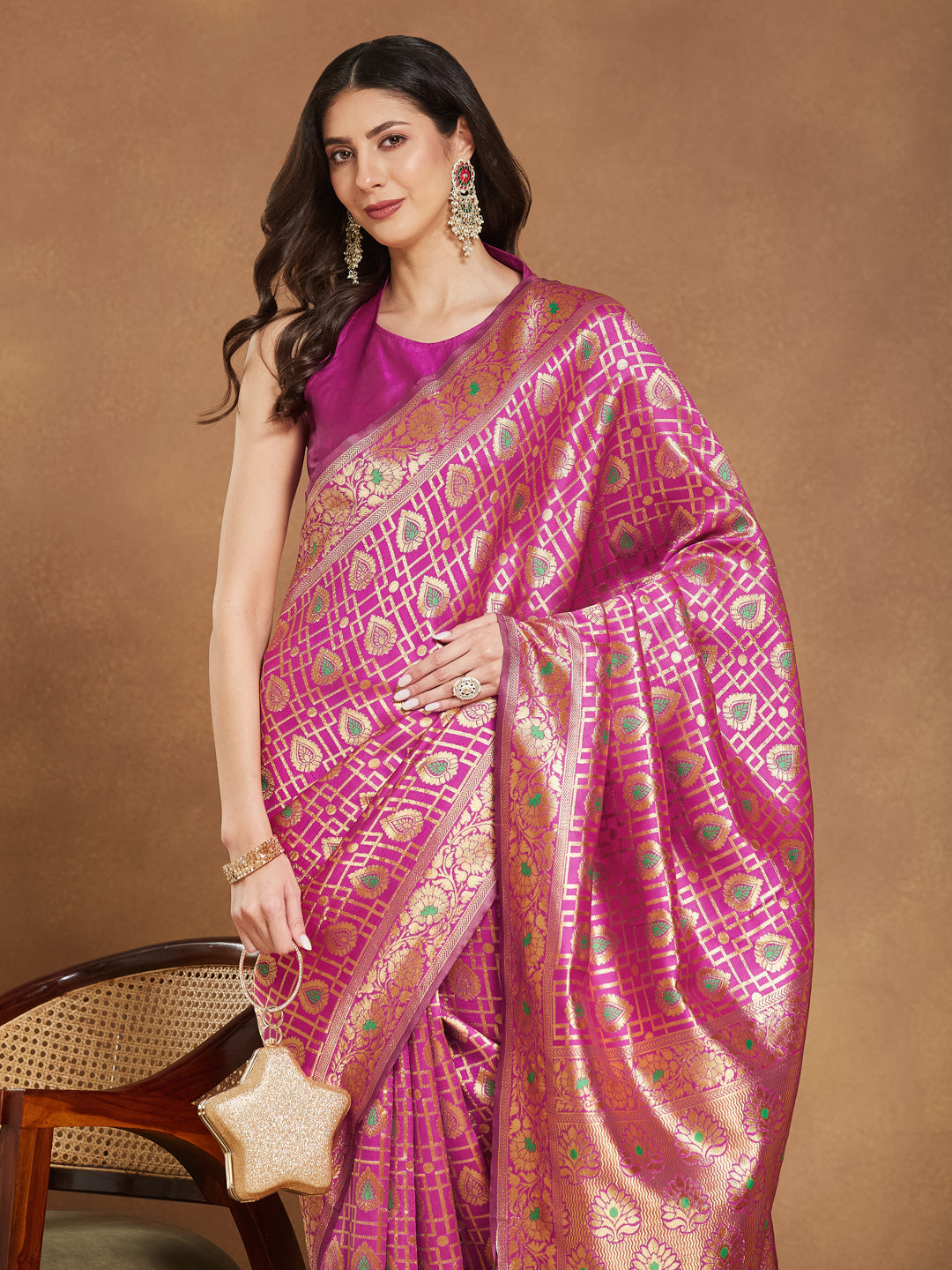 Janasya Pink Silk Blend Ethnic Motifs Jacquard Saree | Grocsy