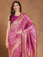 Janasya Pink Silk Blend Ethnic Motifs Jacquard Saree | Grocsy