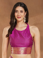 Janasya Pink Silk Blend Ethnic Motifs Jacquard Saree | Grocsy