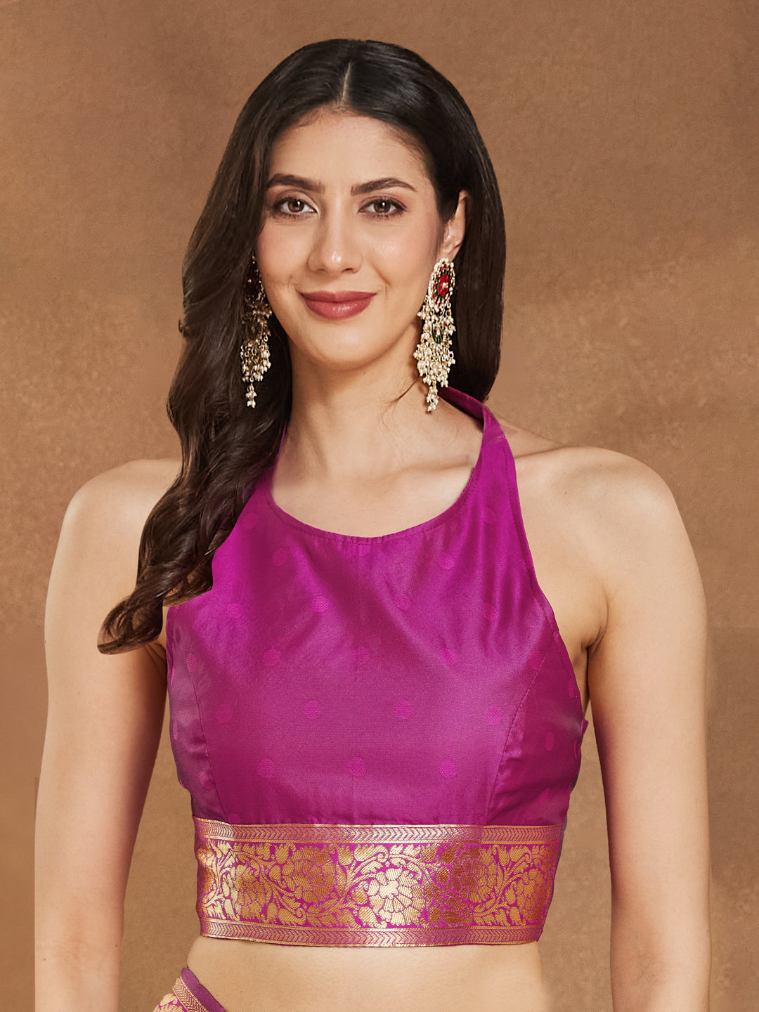 Janasya Pink Silk Blend Ethnic Motifs Jacquard Saree | Grocsy