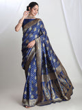 Janasya Blue Silk Blend Ethnic Motifs Jacquard Saree | Grocsy