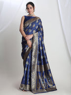 Janasya Blue Silk Blend Ethnic Motifs Jacquard Saree | Grocsy