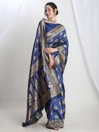 Janasya Blue Silk Blend Ethnic Motifs Jacquard Saree | Grocsy
