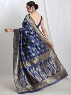 Janasya Blue Silk Blend Ethnic Motifs Jacquard Saree | Grocsy