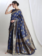 Janasya Blue Silk Blend Ethnic Motifs Jacquard Saree | Grocsy