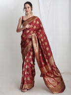 Janasya Maroon Silk Blend Ethnic Motifs Jacquard Saree | Grocsy