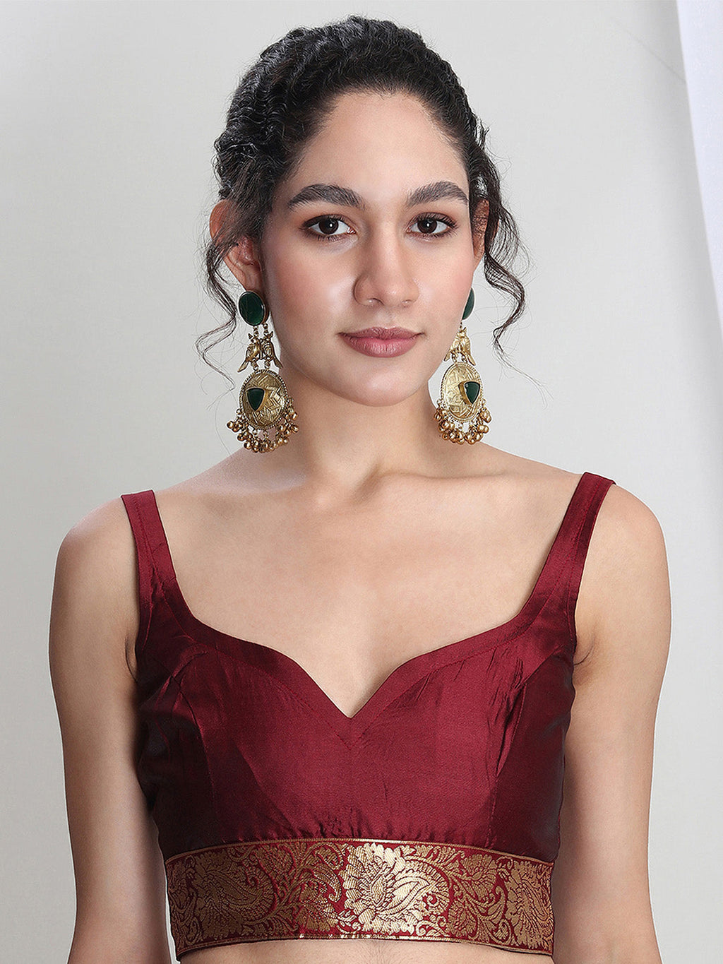 Janasya Maroon Silk Blend Ethnic Motifs Jacquard Saree | Grocsy