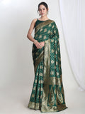 Janasya Green Silk Blend Ethnic Motifs Jacquard Saree | Grocsy