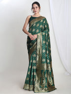 Janasya Green Silk Blend Ethnic Motifs Jacquard Saree | Grocsy