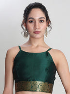 Janasya Green Silk Blend Ethnic Motifs Jacquard Saree | Grocsy