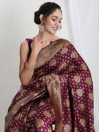 Janasya Purple Silk Blend Ethnic Motifs Jacquard Saree | Grocsy