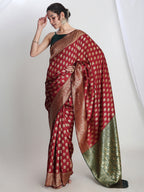 Janasya Maroon Silk Blend Ethnic Motifs Jacquard Saree | Grocsy