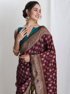 Janasya Purple Silk Blend Ethnic Motifs Jacquard Saree | Grocsy