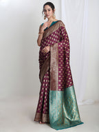 Janasya Purple Silk Blend Ethnic Motifs Jacquard Saree | Grocsy