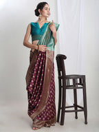 Janasya Purple Silk Blend Ethnic Motifs Jacquard Saree | Grocsy