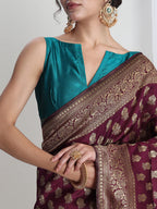 Janasya Purple Silk Blend Ethnic Motifs Jacquard Saree | Grocsy