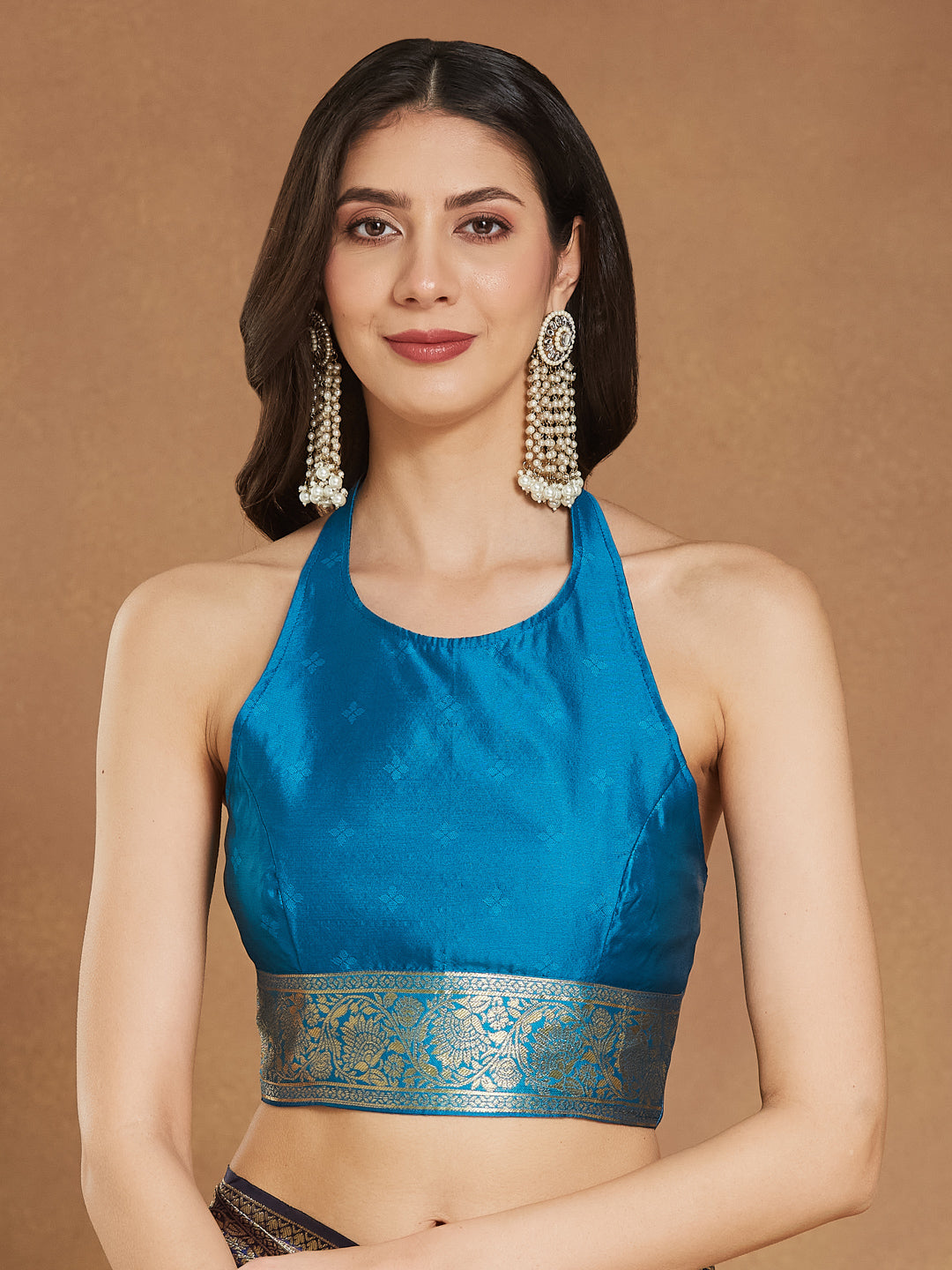 Janasya Blue Silk Blend Ethnic Motifs Banarasi Jacquard Saree | Grocsy
