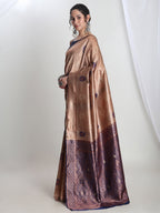 Janasya Beige Silk Blend Ethnic Printed Jacquard Saree | Grocsy