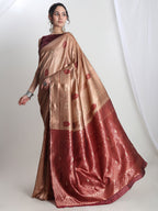 Janasya Beige Silk Blend Ethnic Printed Jacquard Saree | Grocsy