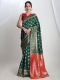 Janasya Green Silk Blend Floral Jacquard Saree | Grocsy