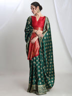 Janasya Green Silk Blend Floral Jacquard Saree | Grocsy