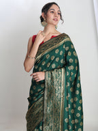 Janasya Green Silk Blend Floral Jacquard Saree | Grocsy