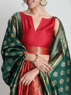 Janasya Green Silk Blend Floral Jacquard Saree | Grocsy