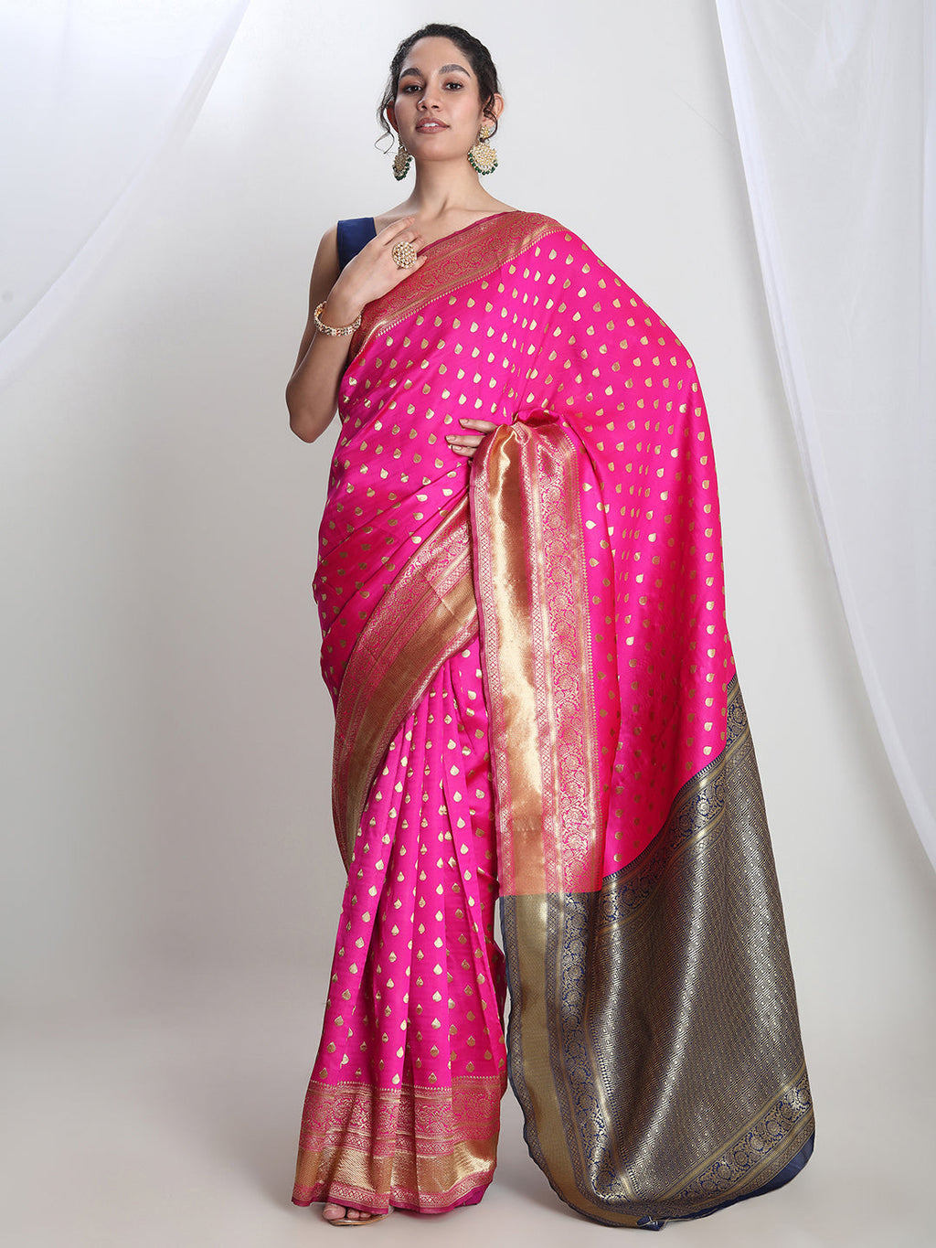 Janasya Pink Silk Blend Ethnic Motifs Jacquard Saree | Grocsy