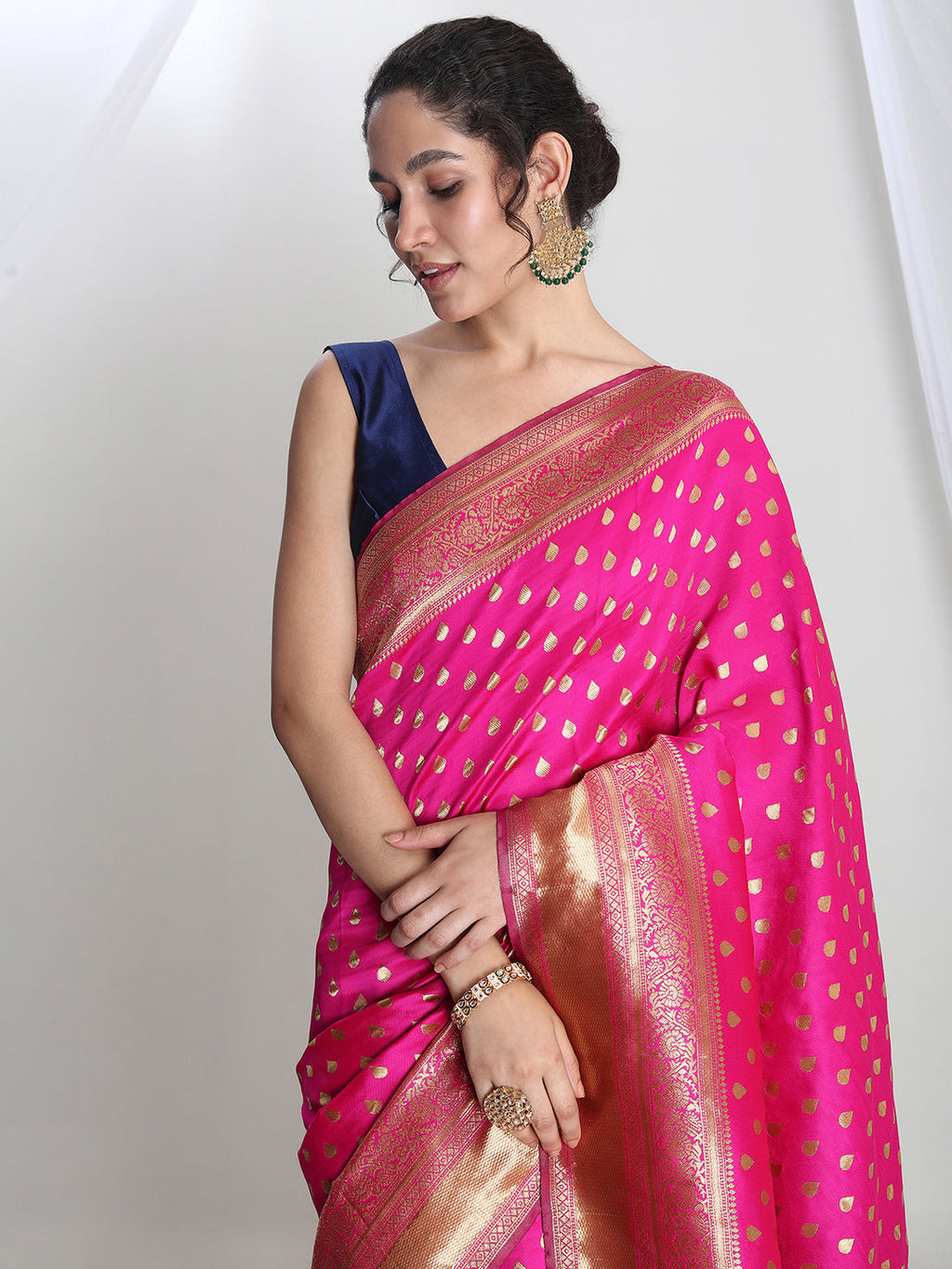 Janasya Pink Silk Blend Ethnic Motifs Jacquard Saree | Grocsy