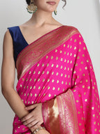 Janasya Pink Silk Blend Ethnic Motifs Jacquard Saree | Grocsy