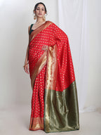 Janasya Red Silk Blend Ethnic Motifs Jacquard Saree | Grocsy