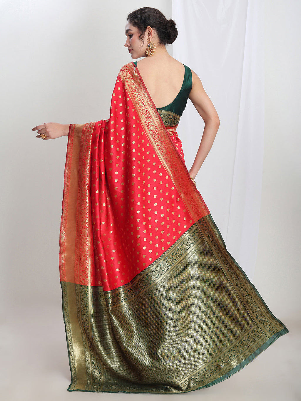 Janasya Red Silk Blend Ethnic Motifs Jacquard Saree | Grocsy